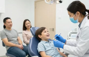 Family dental clinic in Buford dentist treating child with parents nearby