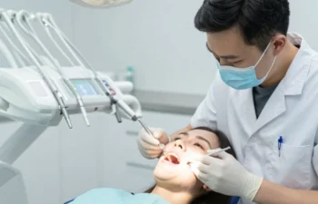 Dentist treating infected tooth with root canal procedure in modern clinic
